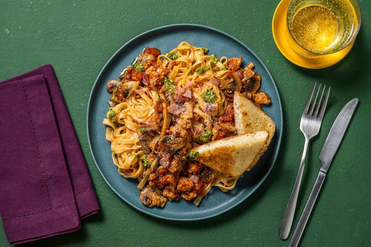 Ultimate Pork, Bacon and Mushroom Ragu Linguine