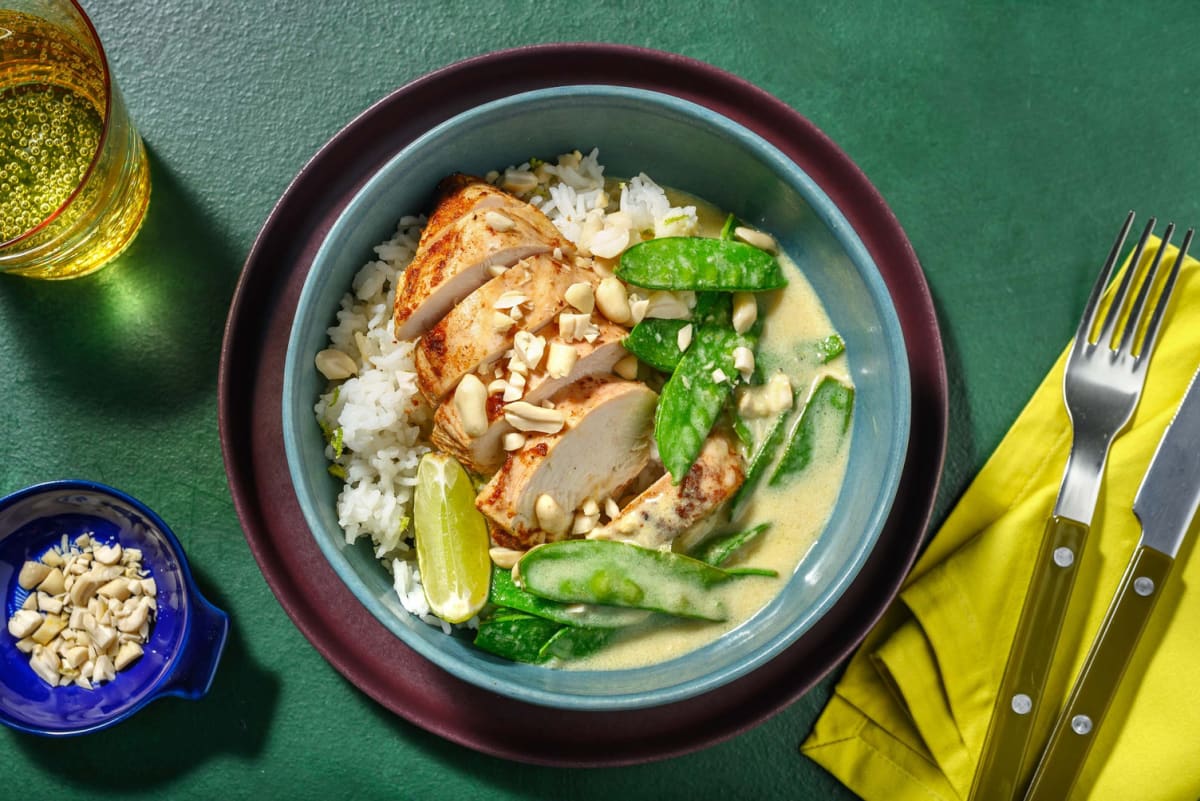 Ultimate Thai Green Style Chicken Curry with Mangetout Jasmine Rice and Peanuts