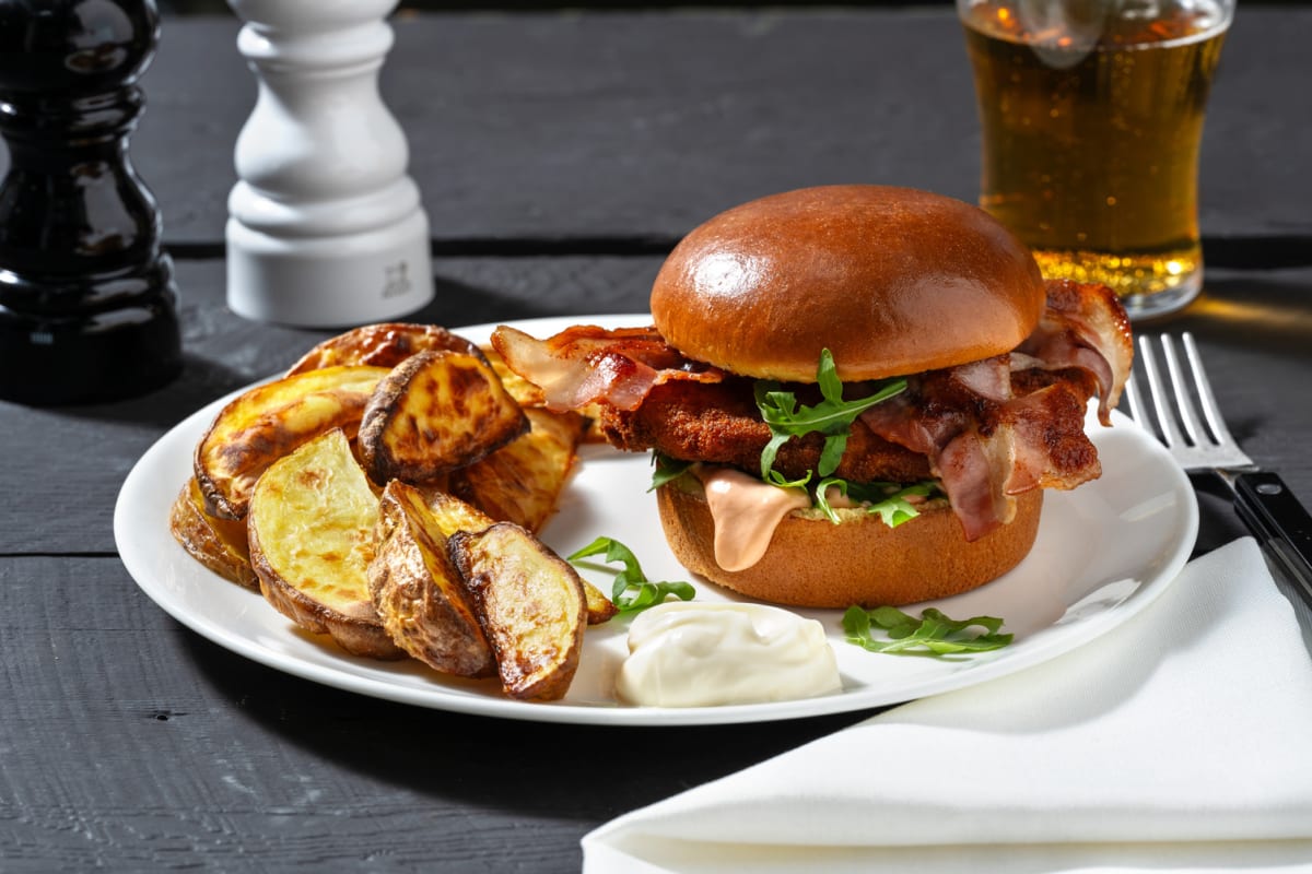 Ultimate Fried Chicken and Bacon Burger