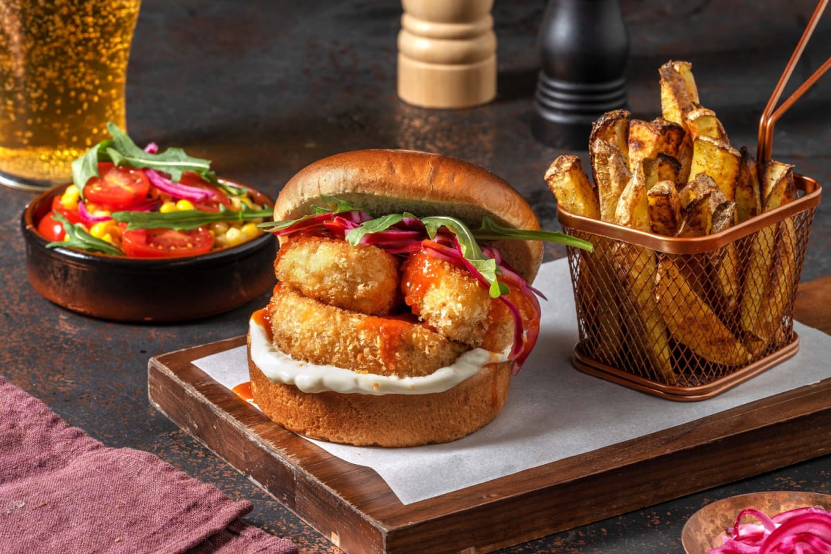 Crispy Buffalo Halloumi Burger
