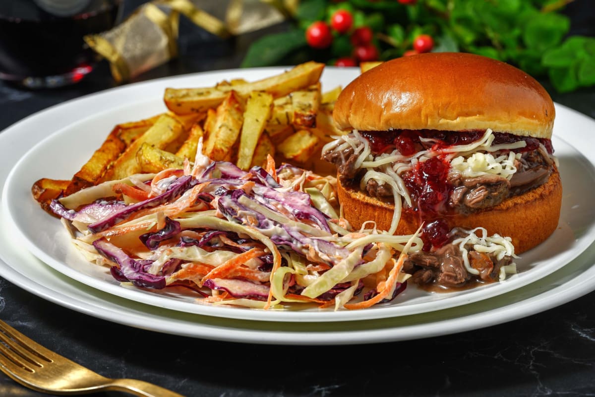 Festive Pulled Beef and Gravy Burger