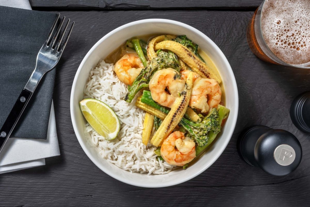 Ultimate Thai Green Style King Prawn Curry and Rice
