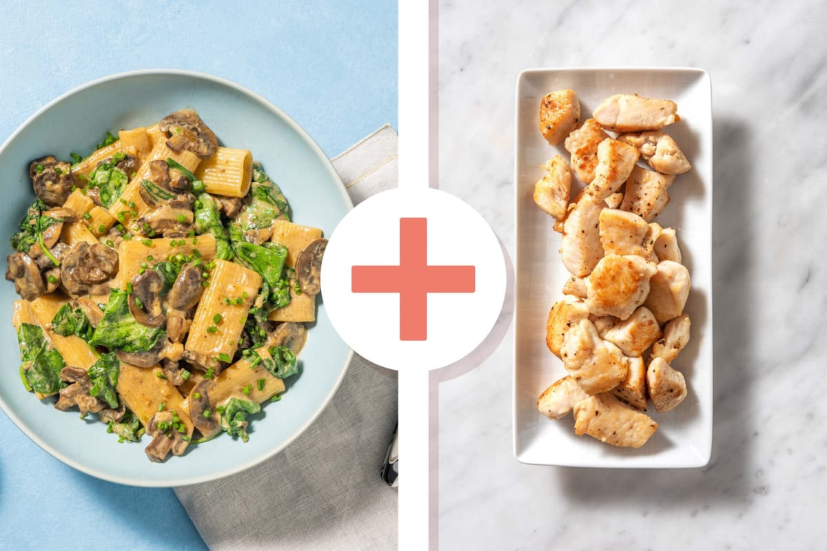 Creamy Miso Mushroom Rigatoni and Chicken Breast