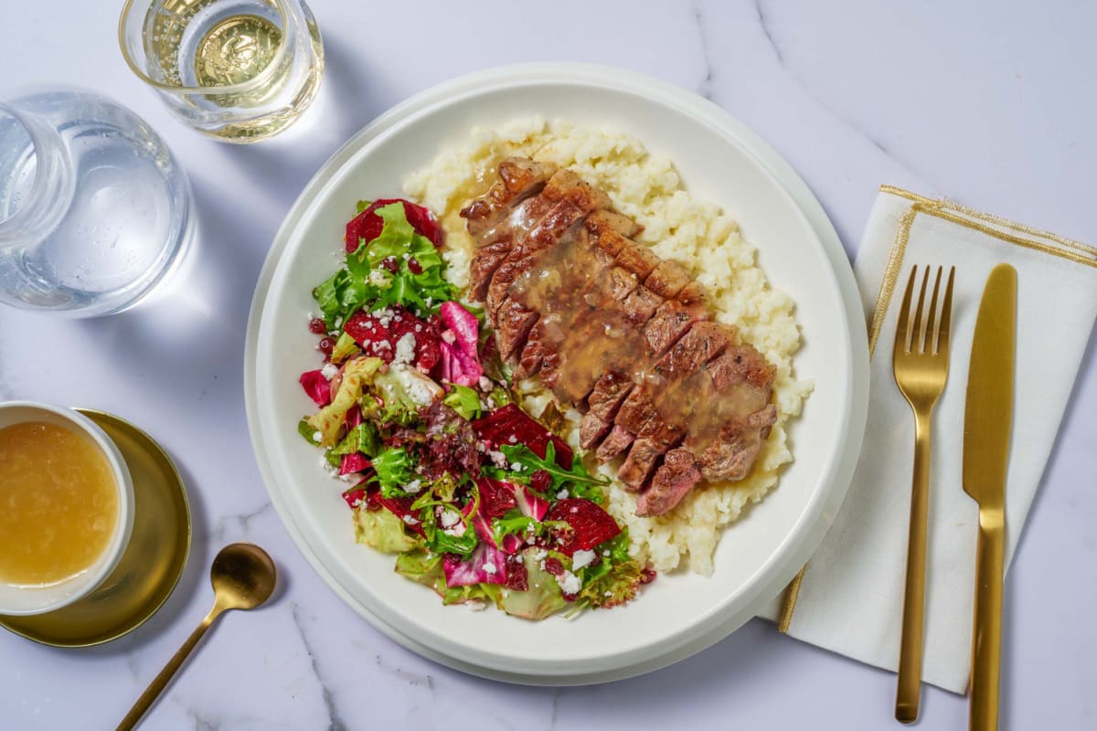 Rinderhüftsteak in Zwiebel-Balsamico-Soße