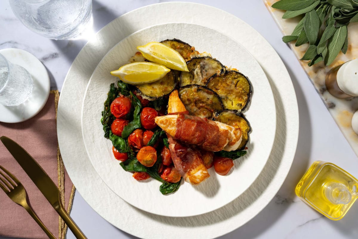 Hähnchen Saltimbocca mit Aubergine au gratin