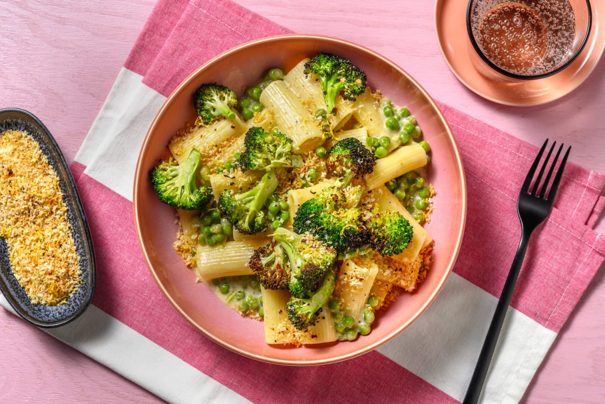 Creamy Lemony Chicken Rigatoni and Roasted Broccoli