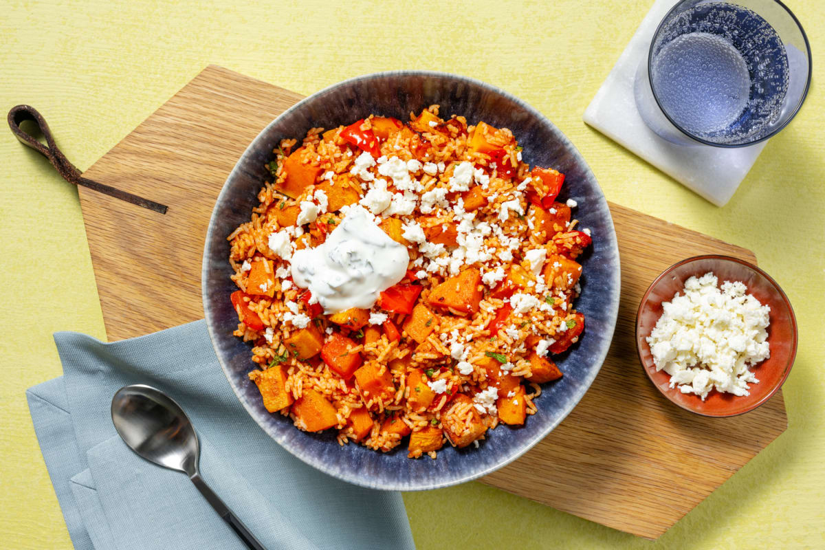 Harissa Veg Pilaf and Mint Yoghurt