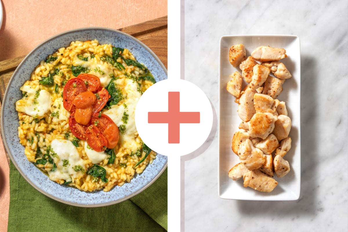 Oven-Baked Margherita Inspired Chicken Breast Risotto