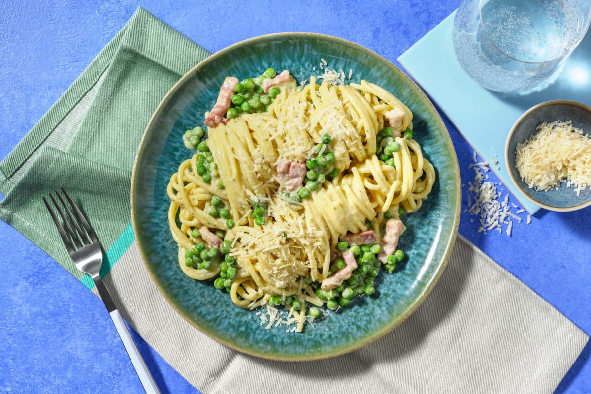 Creamy Bacon Pesto Spaghetti