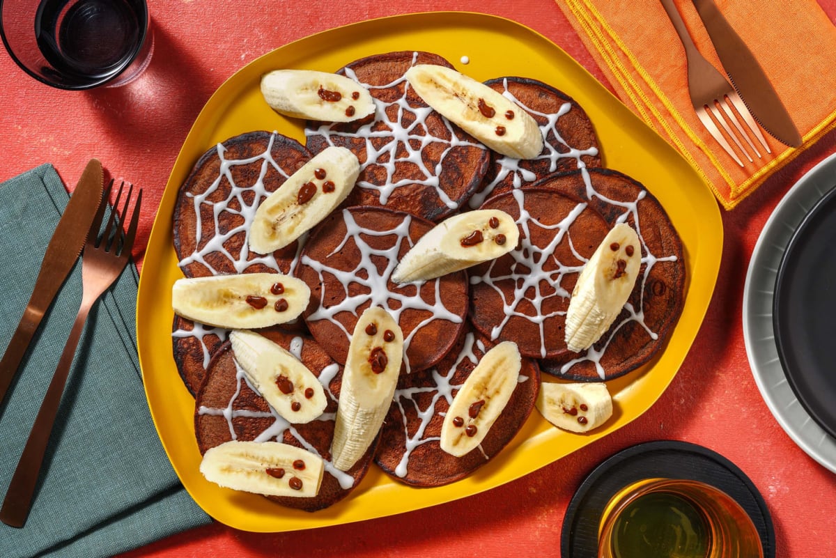 Halloween spinnenweb-pannenkoekjes