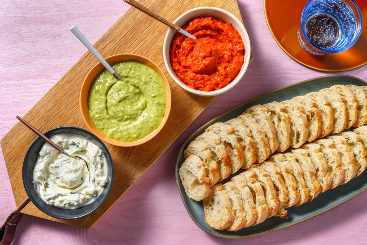 Dip trio | Muhammara, burratadip en pestodip