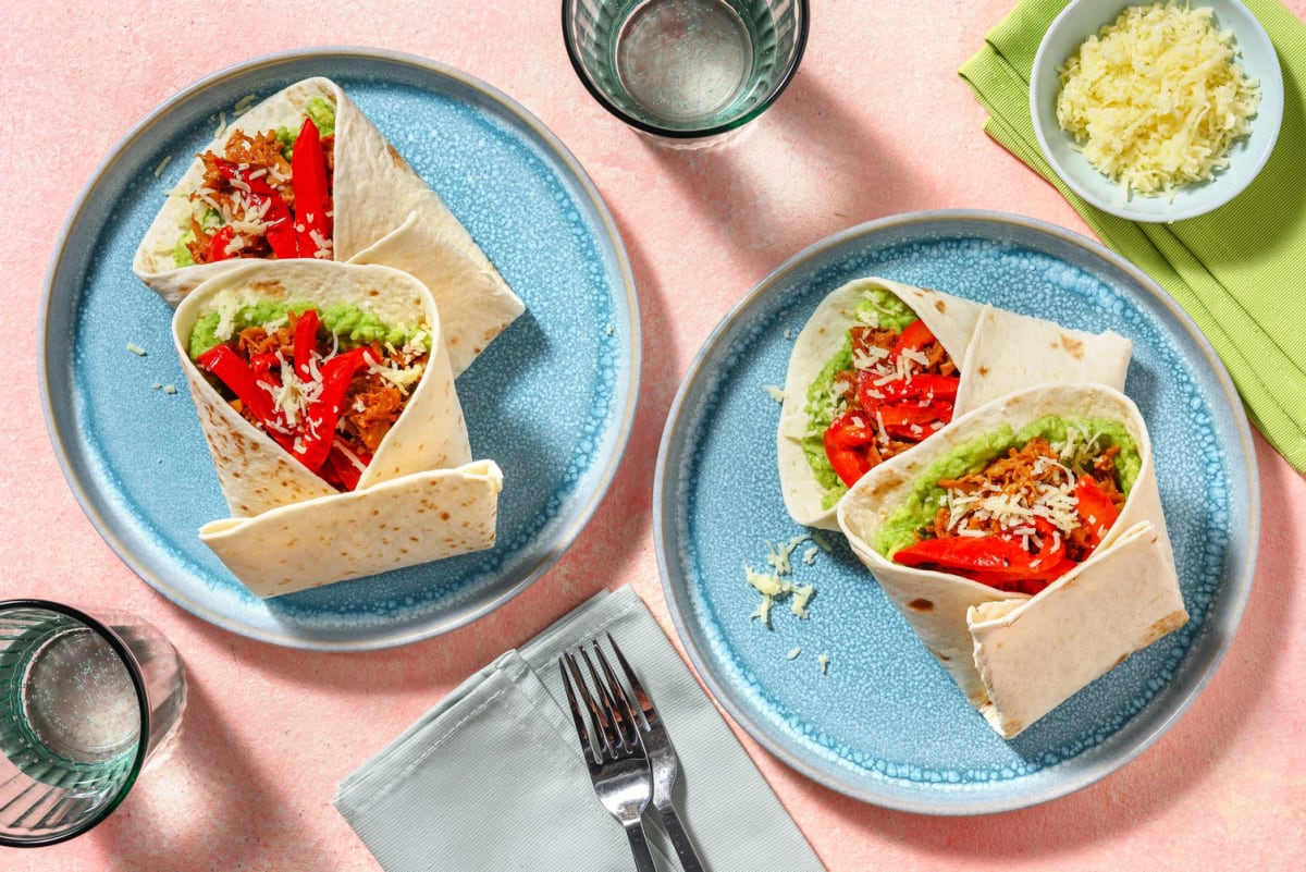 Fajitas pulled pork, cheddar & guacamole