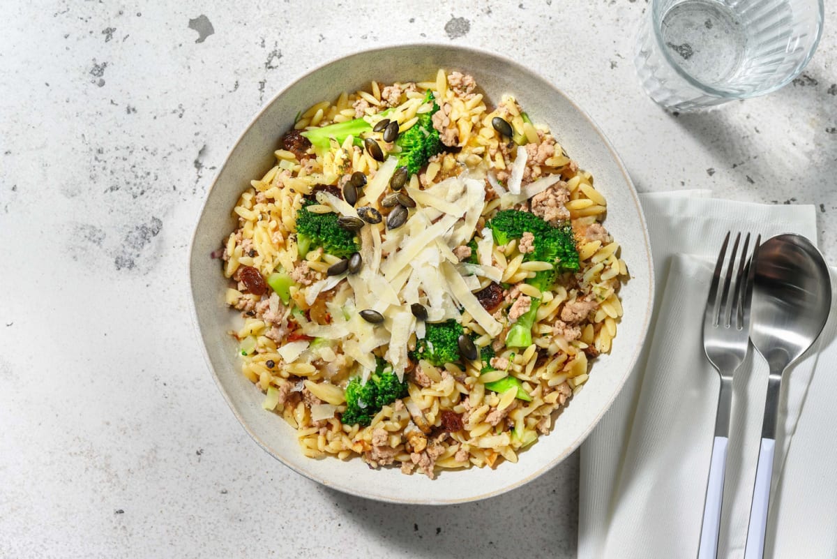 Orzo à la sicilienne au poulet et pecorino