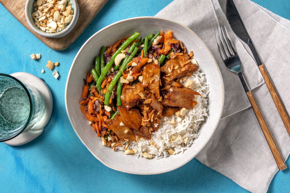 Vegetarische kipstukjes in zoete sojasaus