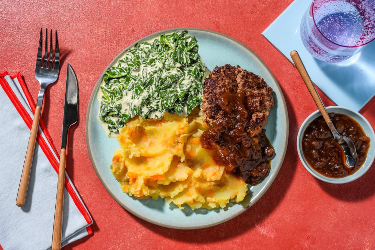 Veal Burger with Creamy Spinach