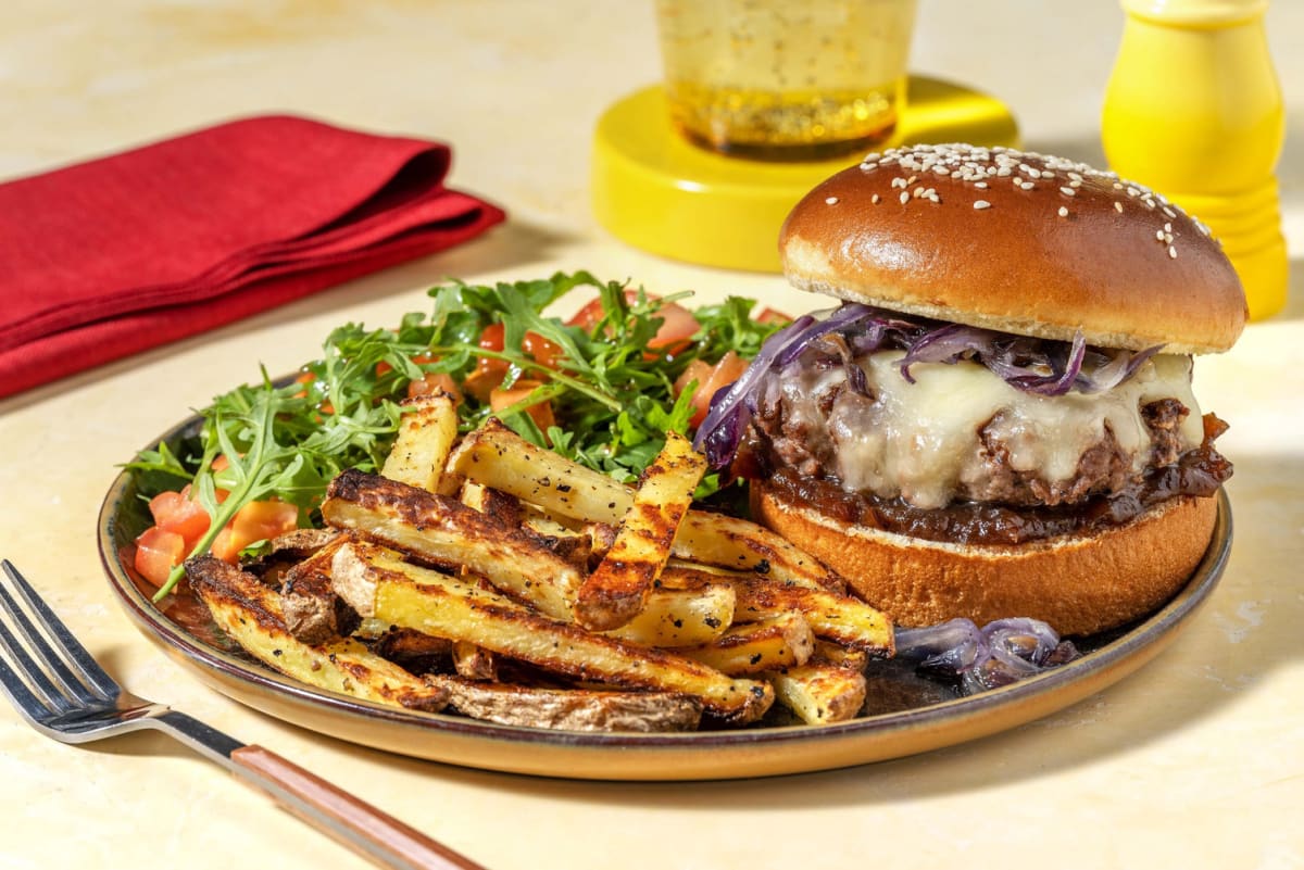 Burger de sanglier au fromage et chutney d'oignon