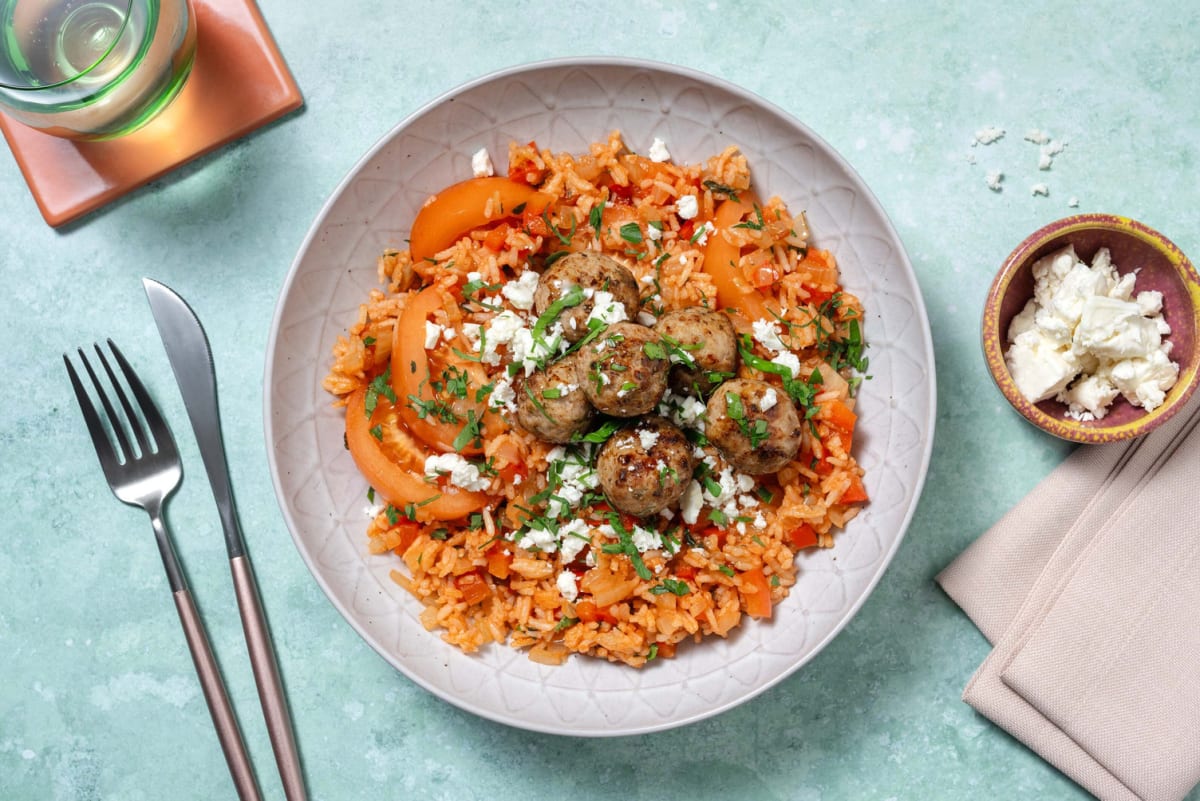 Riz à la tomate et boulettes de poulet