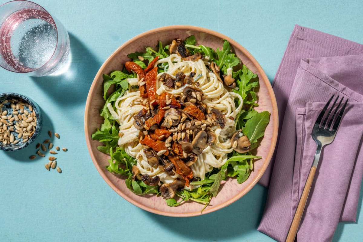 Linguine met gebakken kastanjechampignons