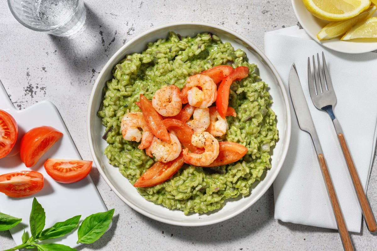 Groene risotto met garnalen