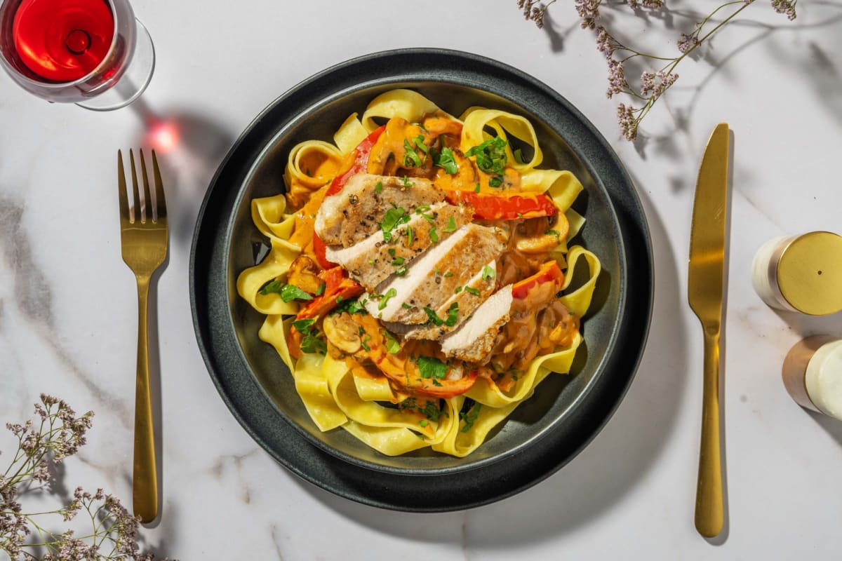Filet mignon stroganoff et pappardelle fraîches