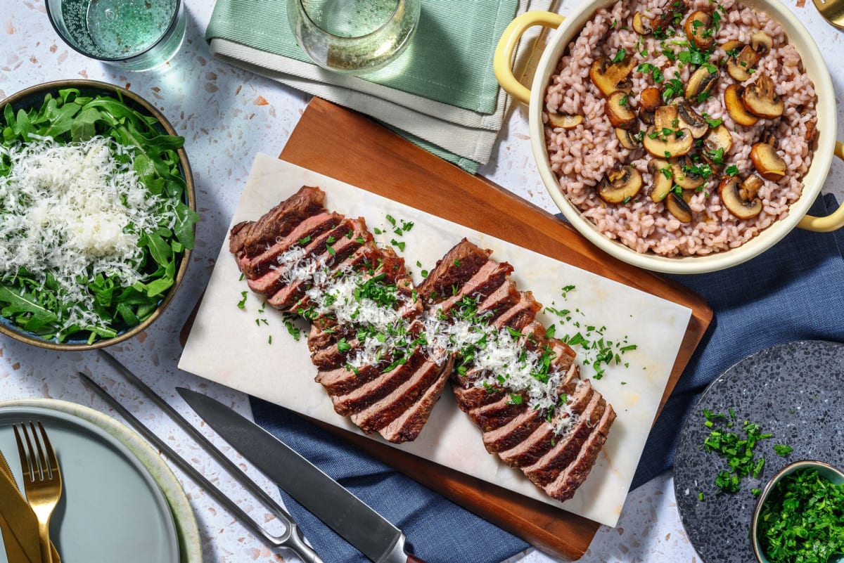 Risotto met rode wijn en gemarineerde steak