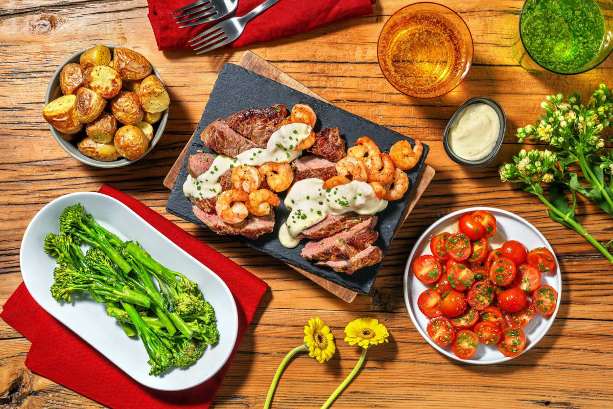 Terre & mer : crevettes et steak