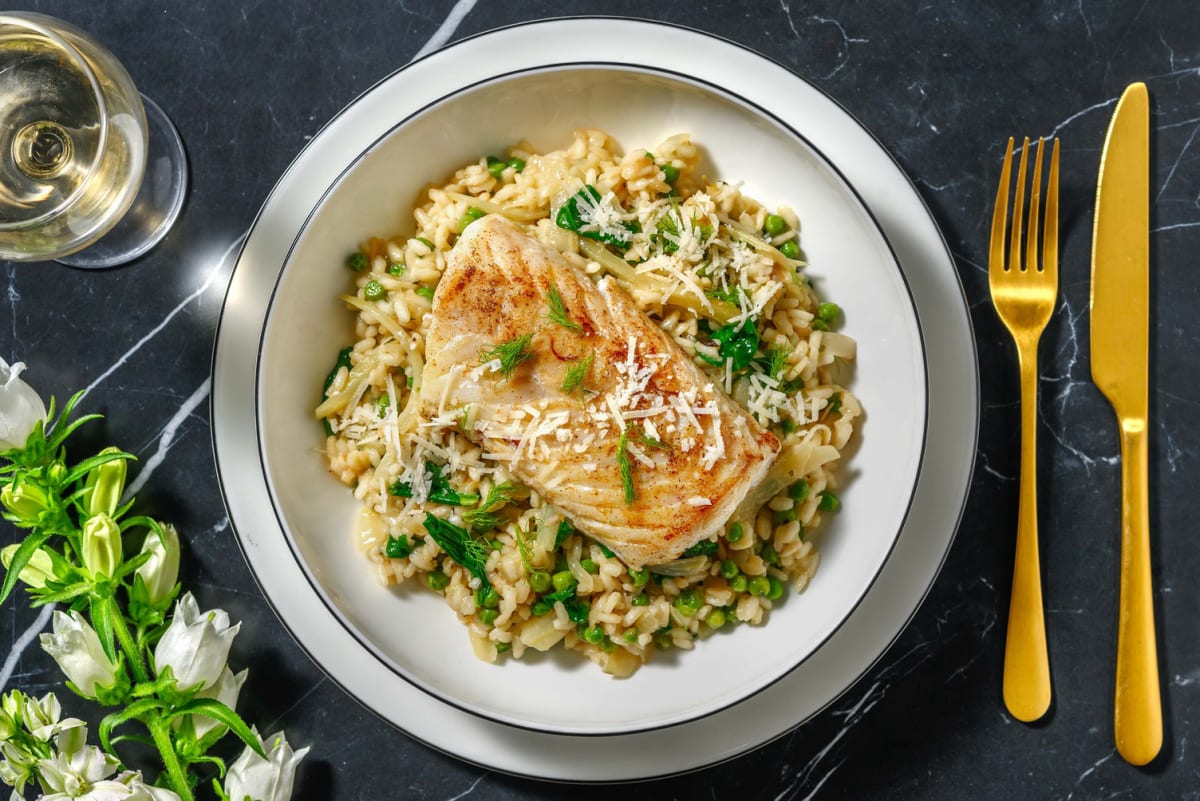 Frisse risotto met kabeljauwfilet en citroentijm