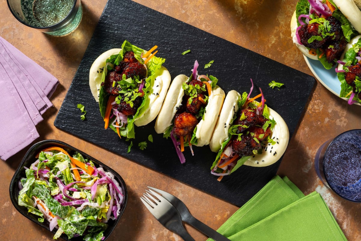 Bao buns met garnalen in hoisinsaus