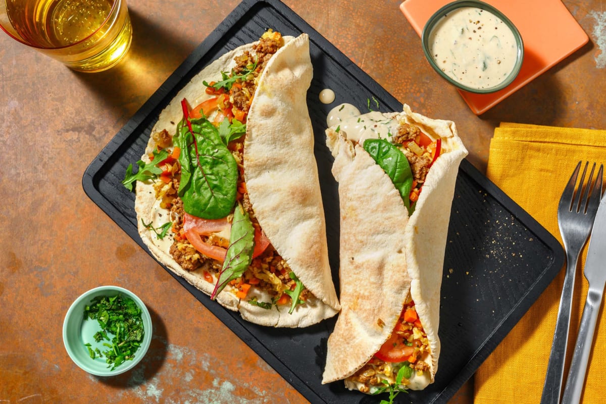 Libanees platbrood met rundergehakt en labne