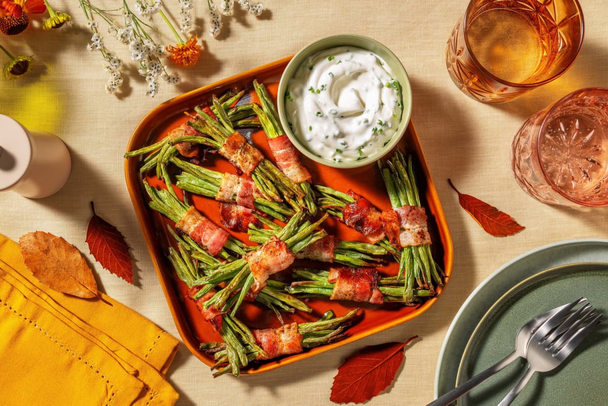 Hors-d'œuvre d’haricots verts enrobés de bacon