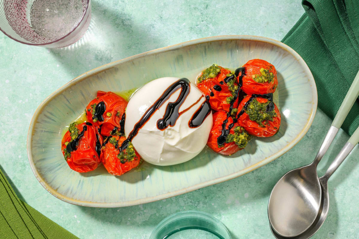 Burrata and Pesto Roasted Baby Plum Tomatoes