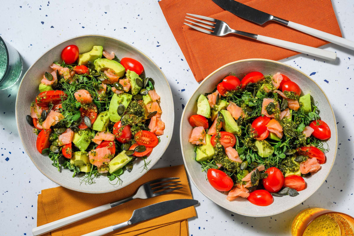 Smoked Salmon, Avocado and Pesto Salad