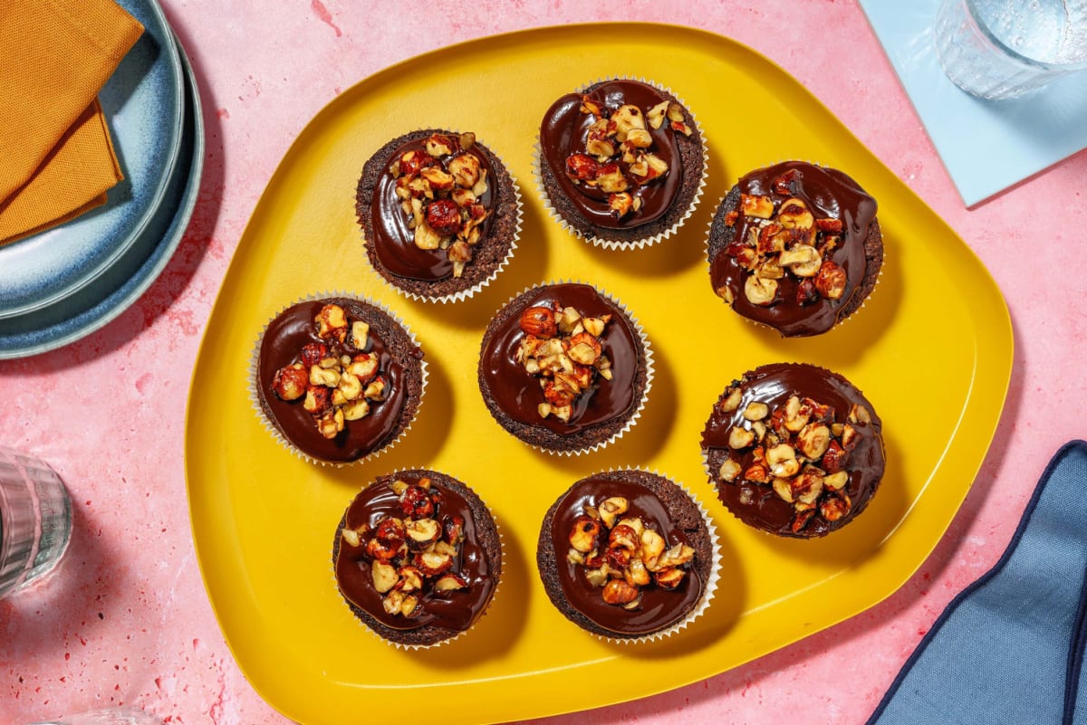 Double choc muffins with milk chocolate ganache