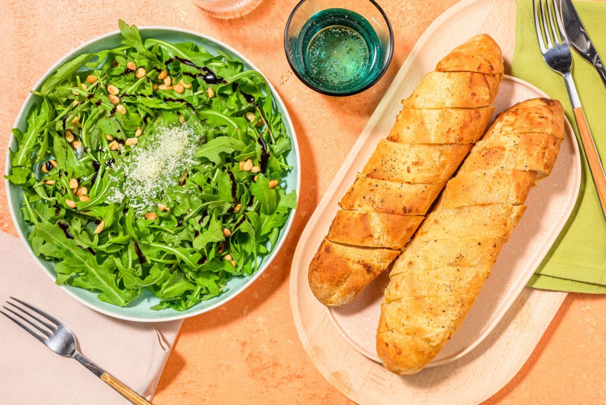 Parmigiano Pine Nut Side Salad and Garlic Bread