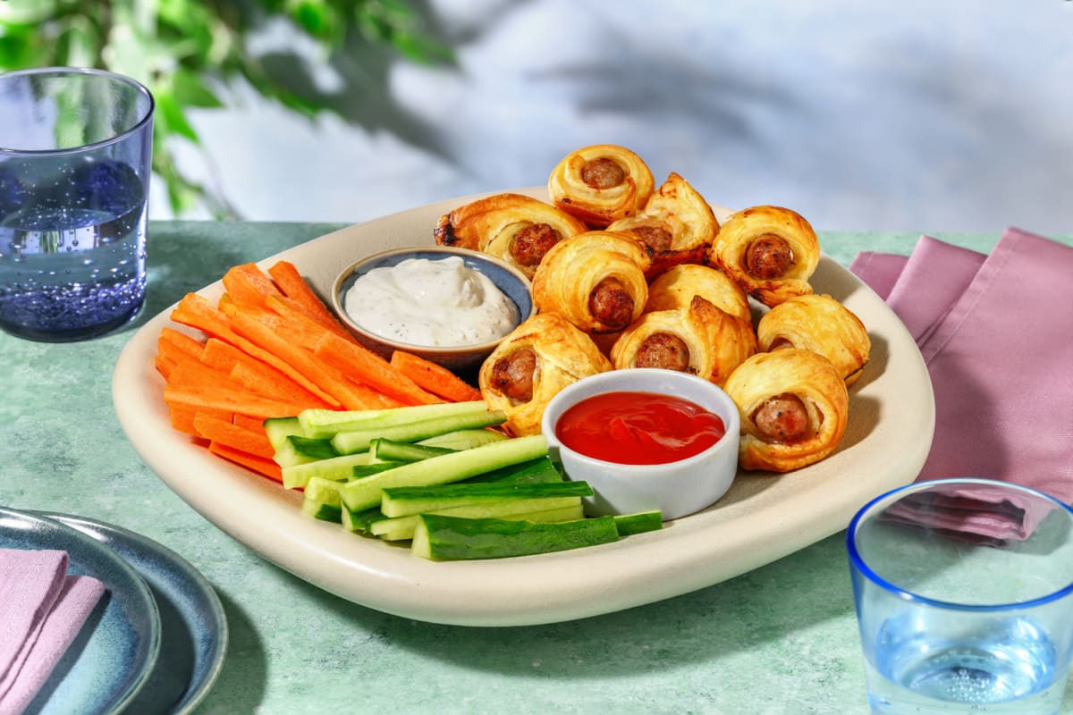 Apéro : roulés saucisse & bâtonnets de crudités