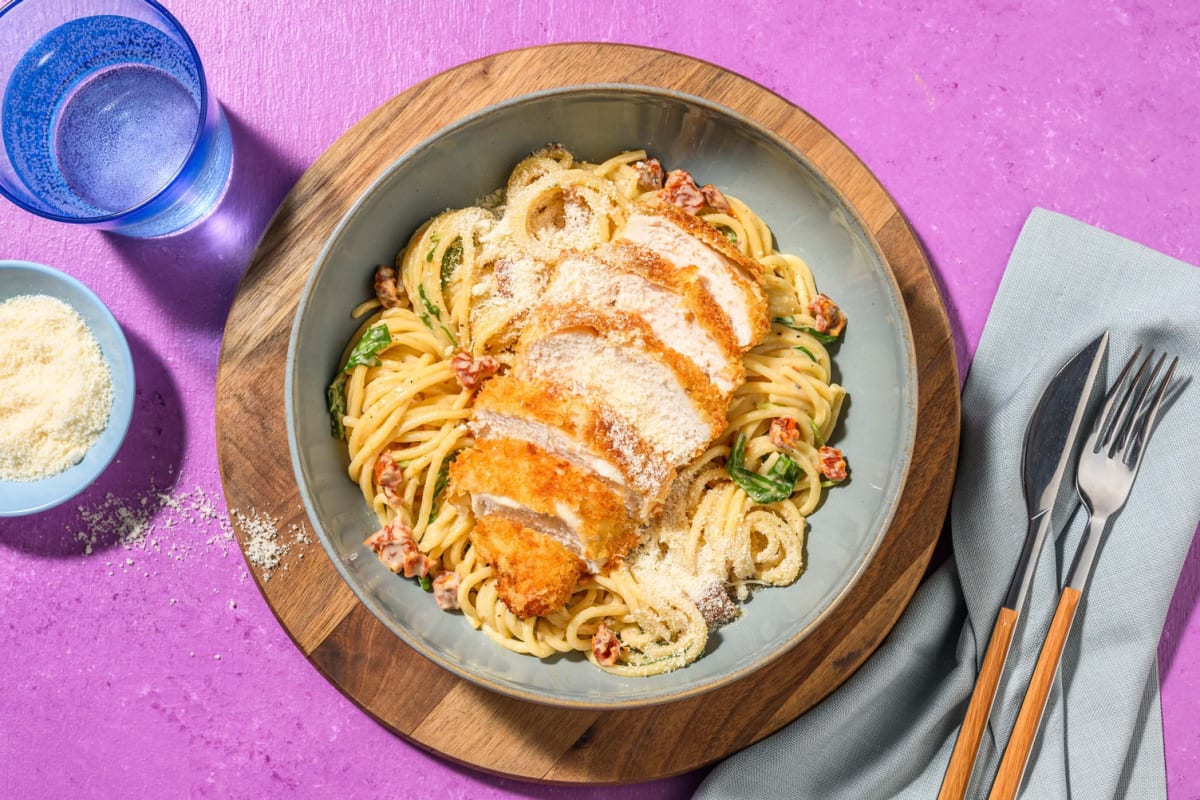 Italiensk 'kylling Milanese'-spaghetti