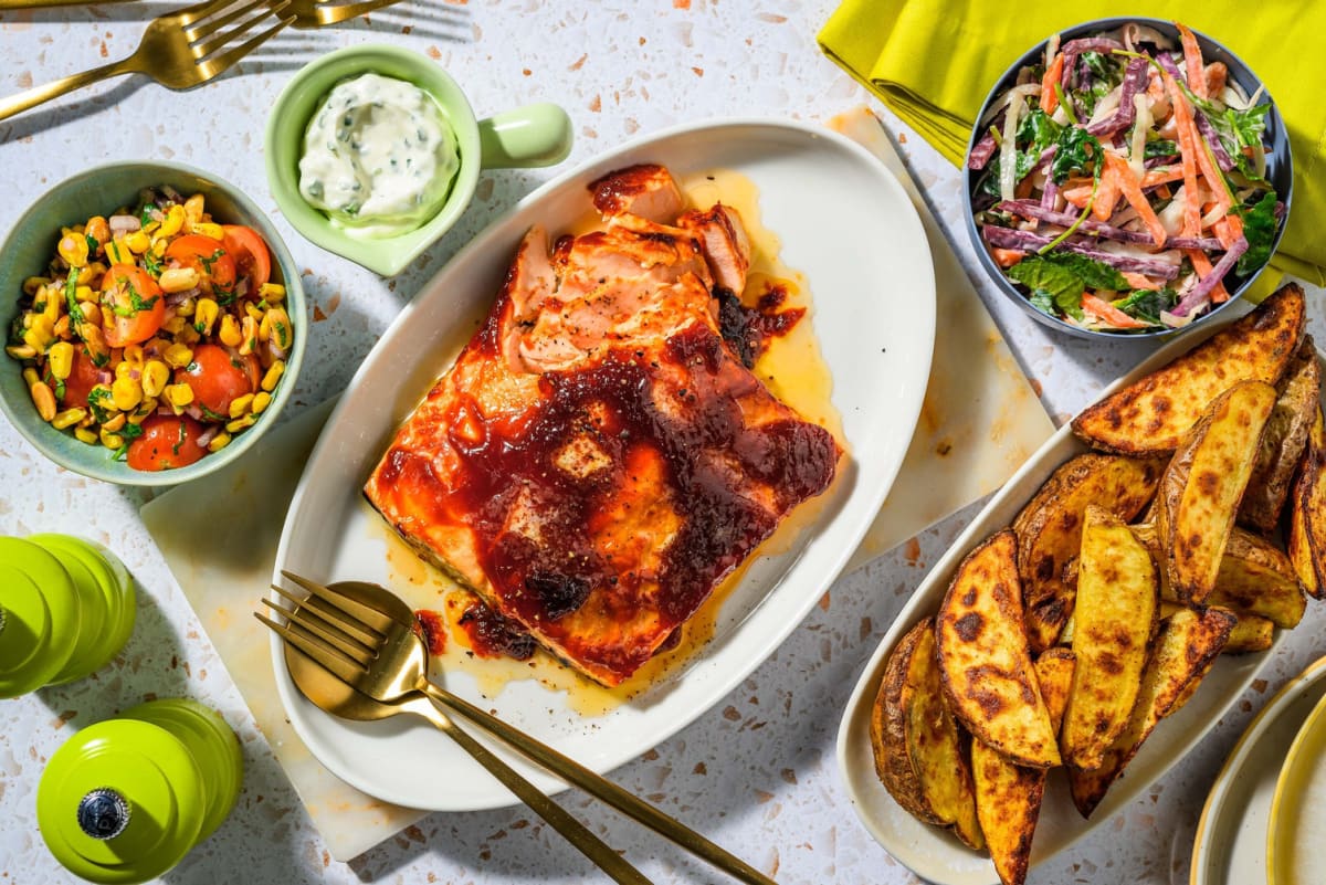 BBQ salmon feast and ranch dressing