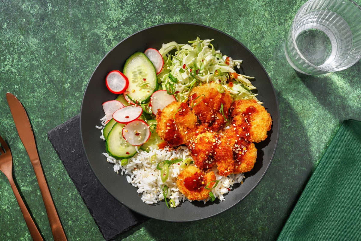 Japanskinspirerad krispig räkdonburi