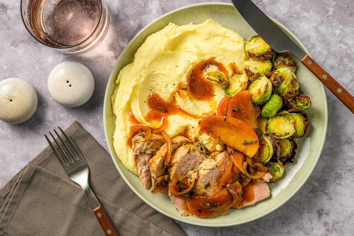 Örtstekt fläskytterfilé och karamelliserat äpple