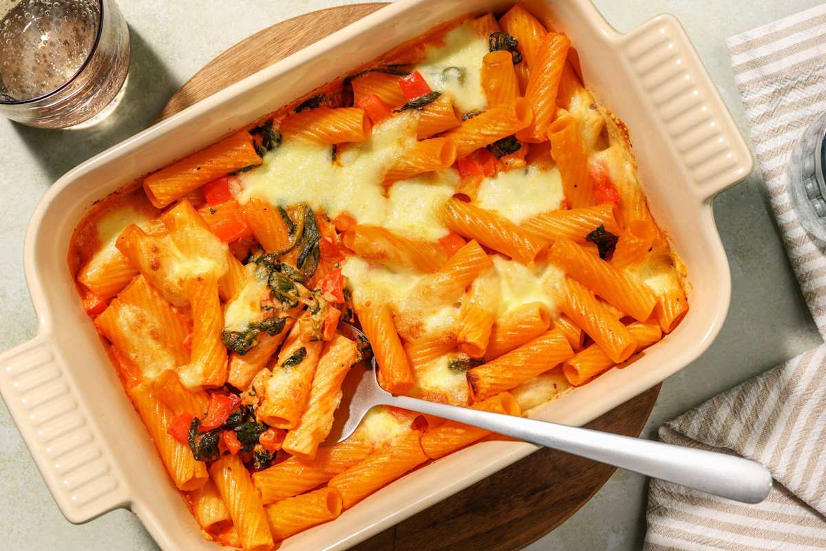 Double Cheese Harissa Pasta Bake