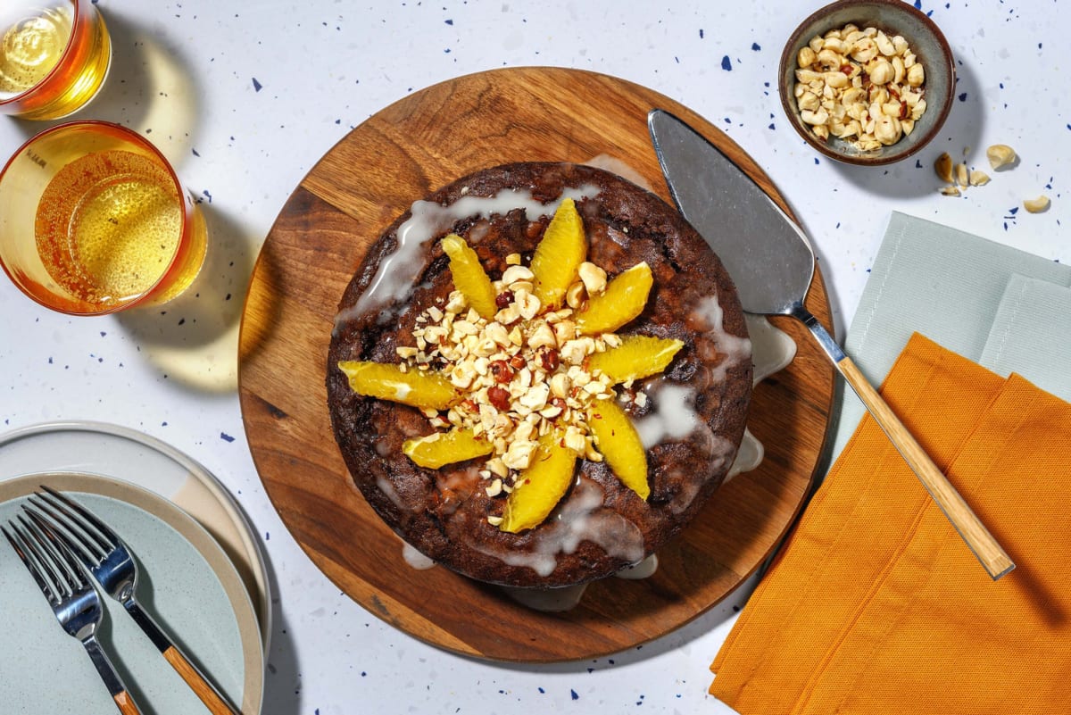 Chocolate cake with orange icing