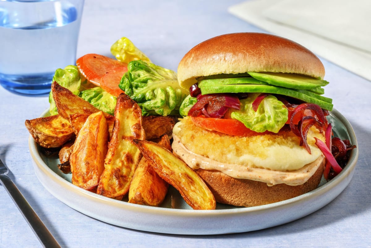 Paneret mozzarellaburger med avocado