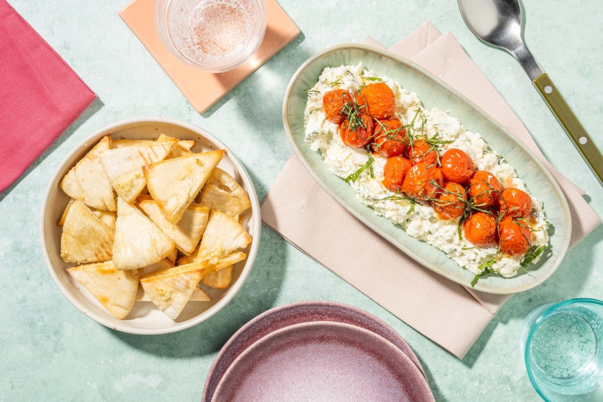 Ostdipp med ugnsbakade tomater