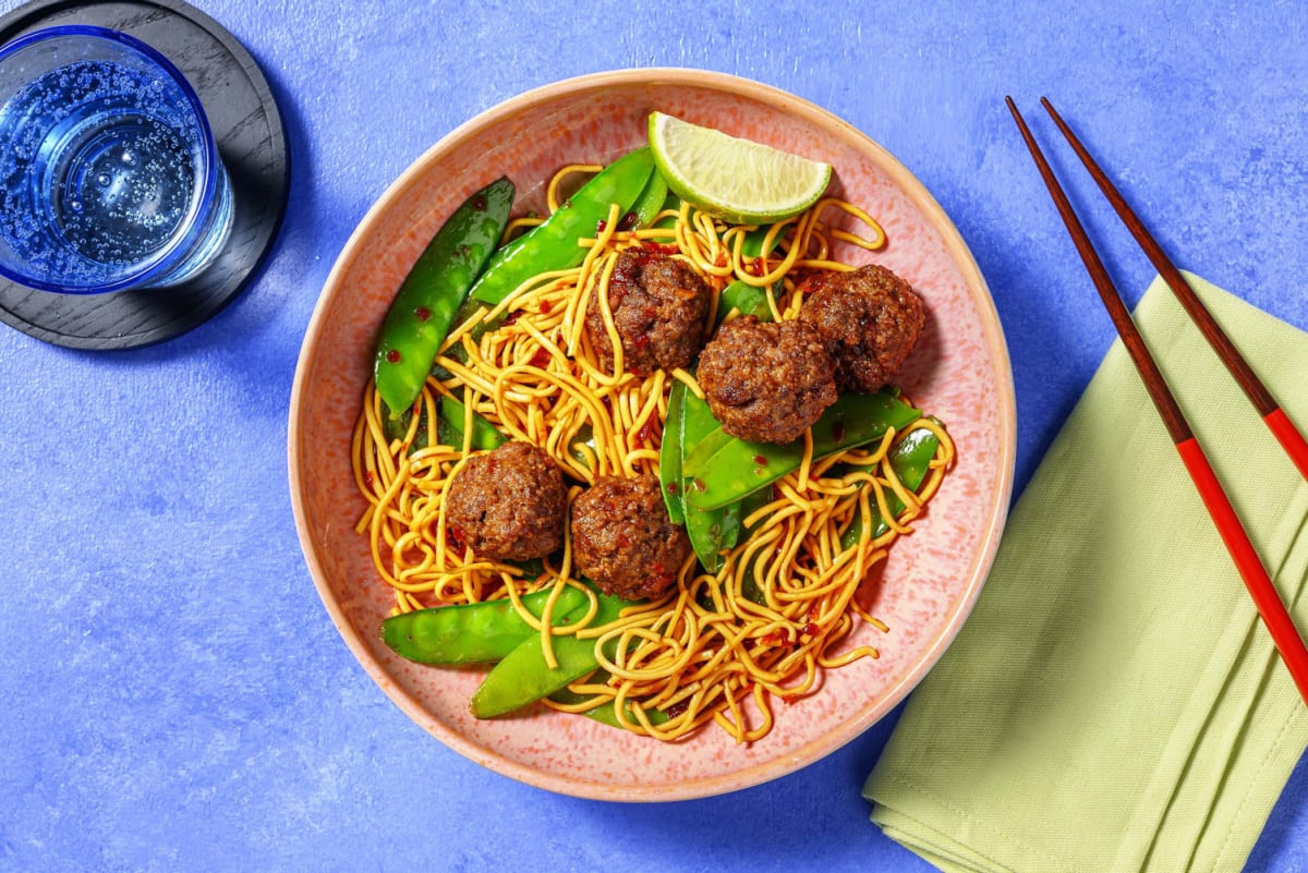 Chilli Glazed Meatballs and Noodles