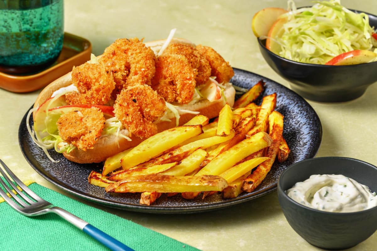 Crispy cajun shrimp Po' boy sandwich 