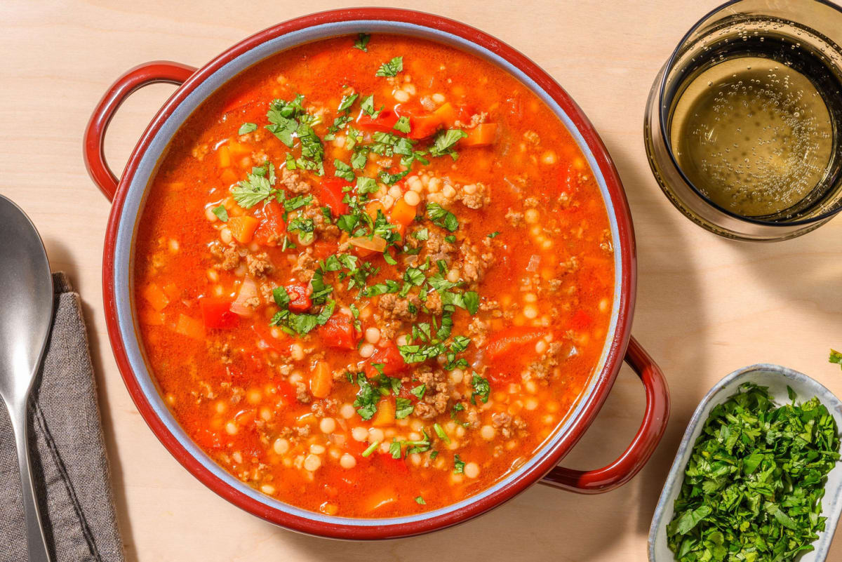 Moroccan beef and pearl couscous stew
