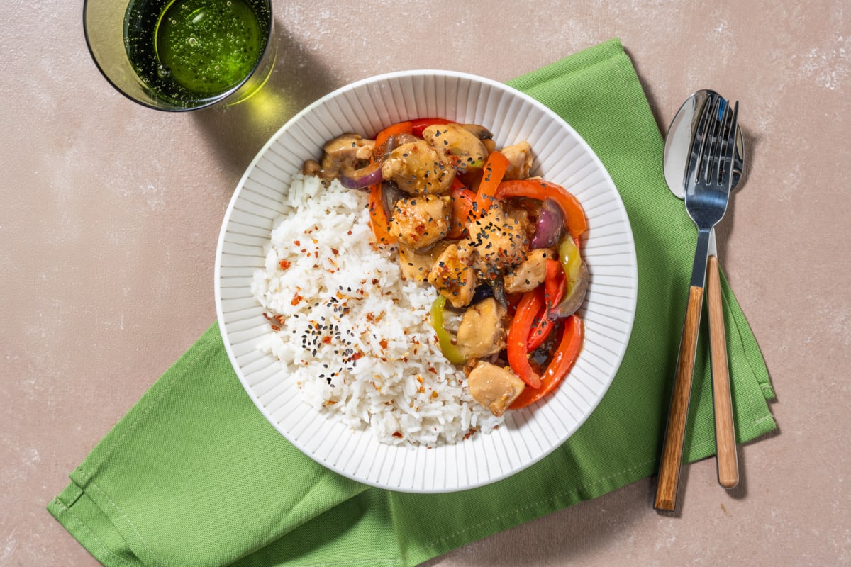 Pollo teriyaki con verduras salteadas