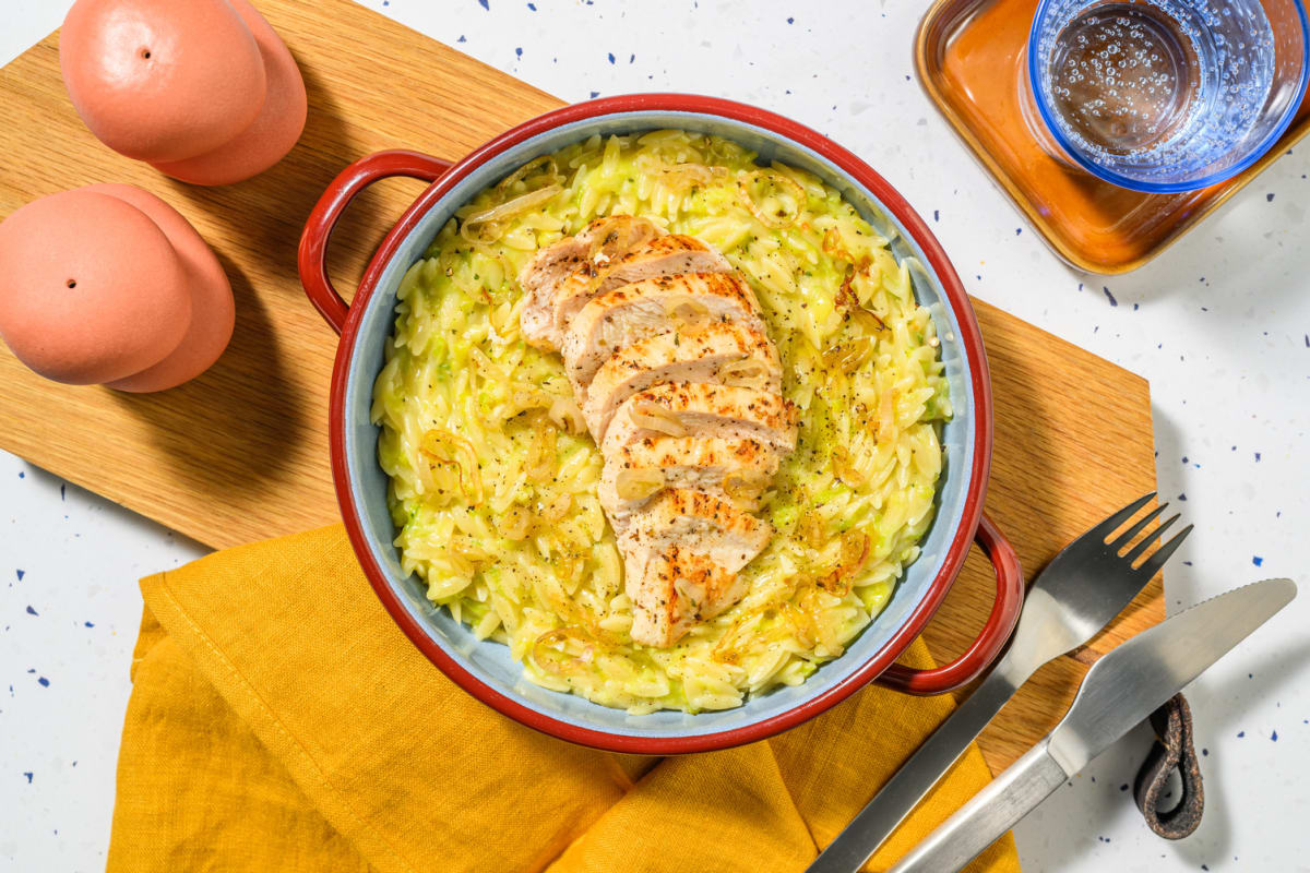 Risotto de orzo con pechuga de pollo