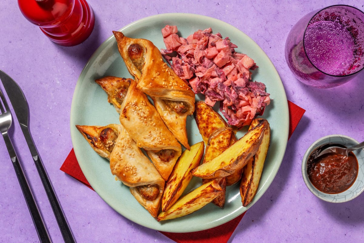 Veggie mini-worstenbroodjes met smokey ketchup