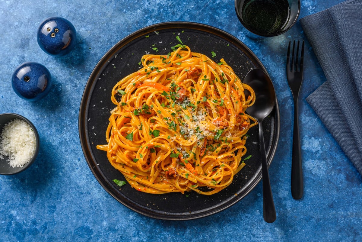 Linguini in cremiger Chorizo-Paprikasoße